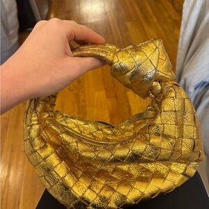Gold Woven Handbag genuine leather